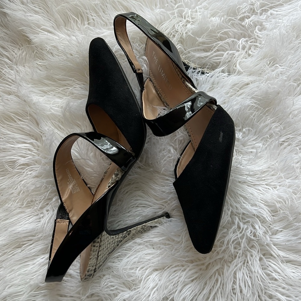 The Limited Black and Python Embossed High Heeled D’Orsay Stiletto Pumps  8.5 - Picture 3 of 7